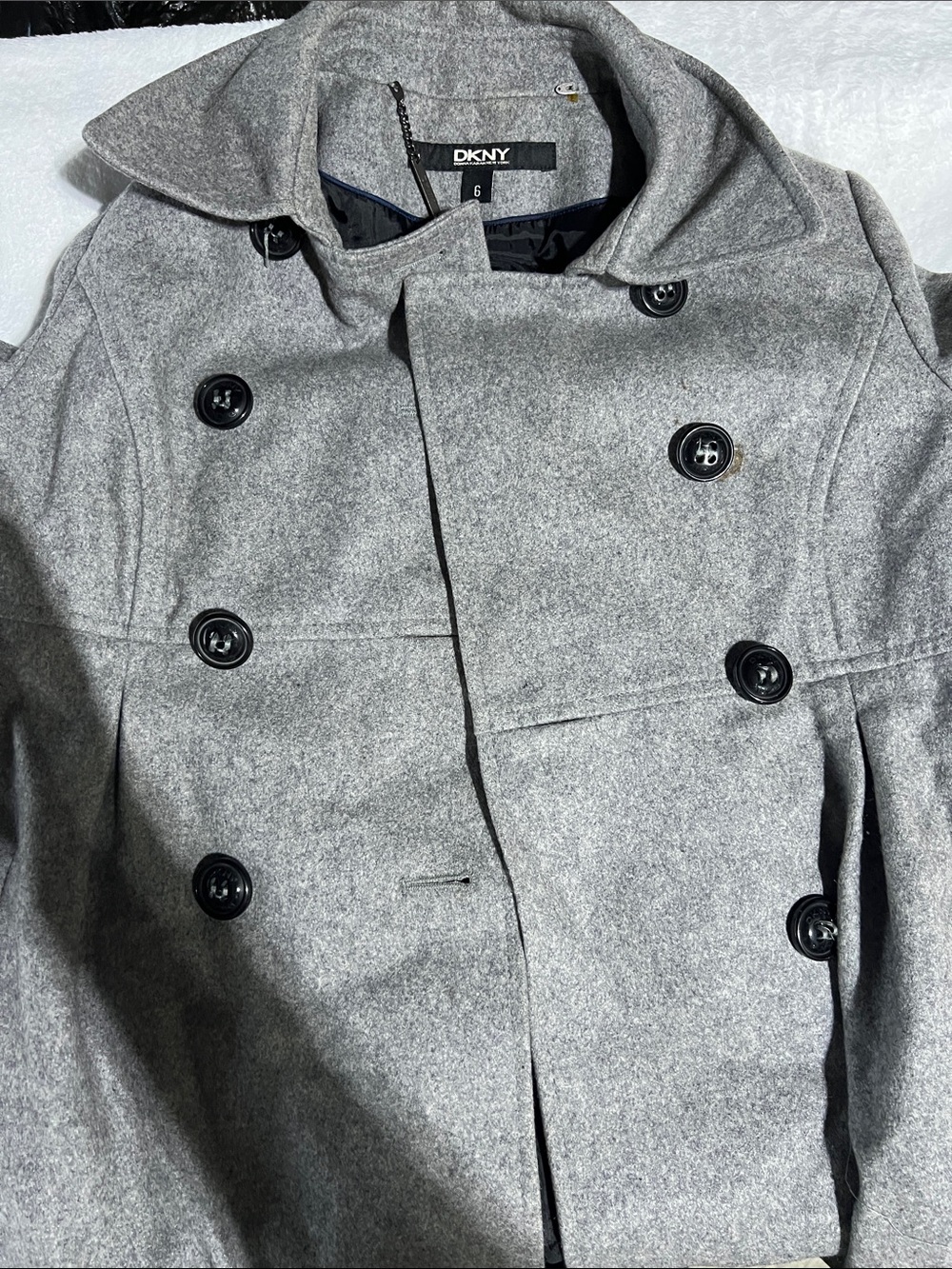 DKNY Men’s Light Gray Double-Breasted Wool Peacoat